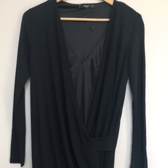 Nwot Mango black Draped Wrap VNeck Dress S - Picture 7 of 16